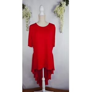 NY & Co Red High Low Blouse Top XXL Chiffon Drape Date Night Classic Minimalist